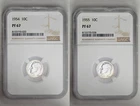 1954 - 1955 10C Proof Silver Roosevelt Dime NGC PF 67 Two Coin Lot
