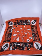 Vtg Halloween Handkerchief Bandana Witch Ghosts Skeleton Bat Cat USA 20x20 New