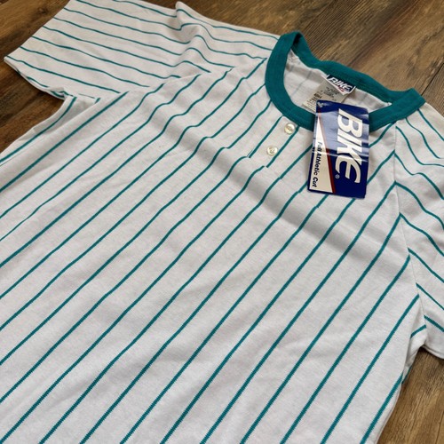 Vintage 90s BIKE Mens Medium Pinstriped Short Sleeve Henley T-Shirt USA NWT - Picture 2 of 10