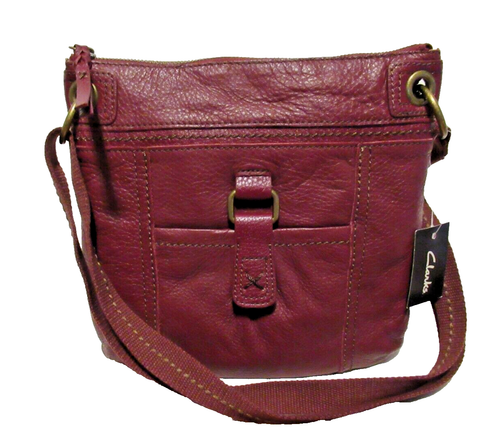 Clarks Burgundy Leather Crossbody Bag / Purse NEW