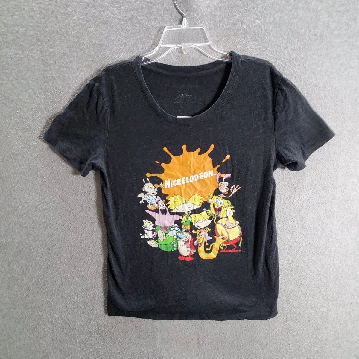 Nickelodeon Women Top M Black T Shirt Graphic Cartoon Characters Short Sleeve