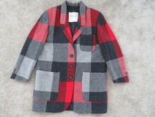 United Colors of Benetton 100 Wool Coat Jacket 42 Plaid checks Red black button