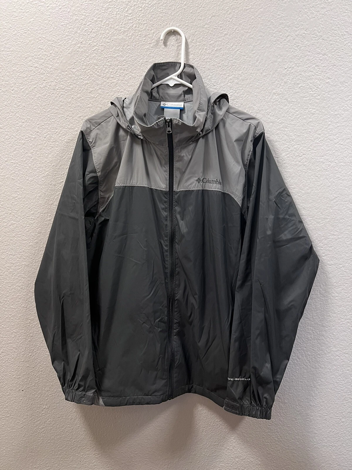 Columbia Omni Shield Mens Jacket Windbreaker Hooded Full Zip Pockets Size M Gray