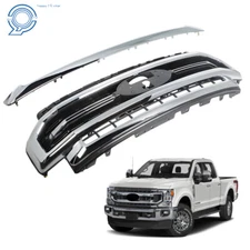 For 2020 2021 2022 Ford  F-250 F-350 Lariat Chrome Grill Satin Aluminum & Black