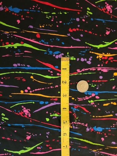 BTY X 45"W Fabric Paint Bright Splatter On Black Quilting Sewing Crafting - Picture 2 of 3