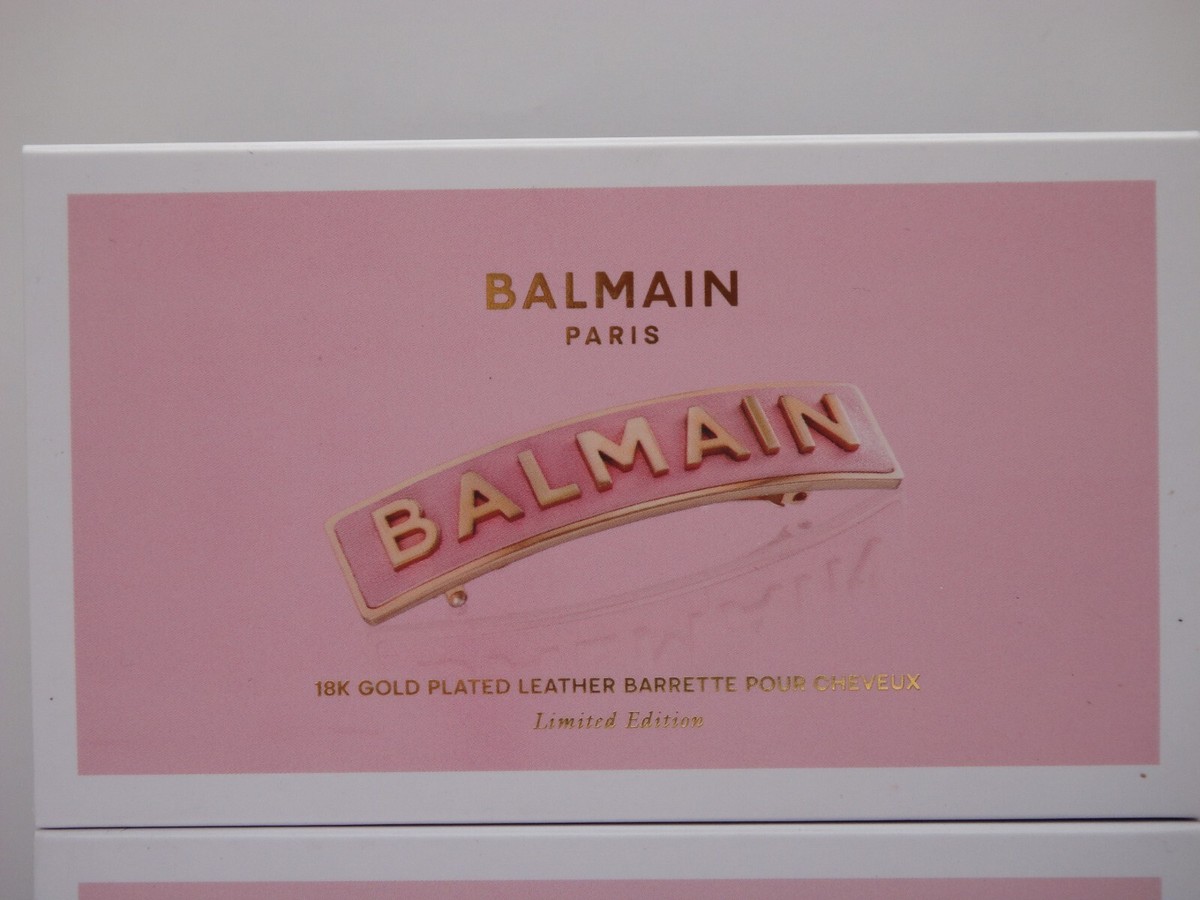 Balmain Paris hair couture limited edition pink leather 18k gold plated barrette BALMAIN HAIR 18 Karat Barrette Golden BALMAIN logo Pink, L size main image 4