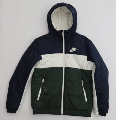 Nike Sportswear NSW Hooded Zip Synthetic Fill Jacket Size Small White Blue Green