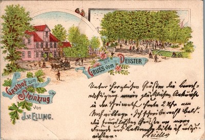 LITHO GRUß AUS SPRINGE HANNOVER GASTHAUS ZUM STEINKRUG ELLING 1896 NIEDERSACHSEN
