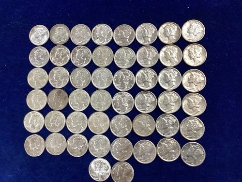 1940's Mercury Silver Dime Mixed XF-AU Roll of 50 Coins   E1773