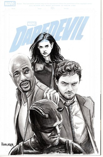 NETFLIX/MARVEL DEFENDERS ORIGINAL ART SKETCH COVER SIGNED DAN NEIDLINGER