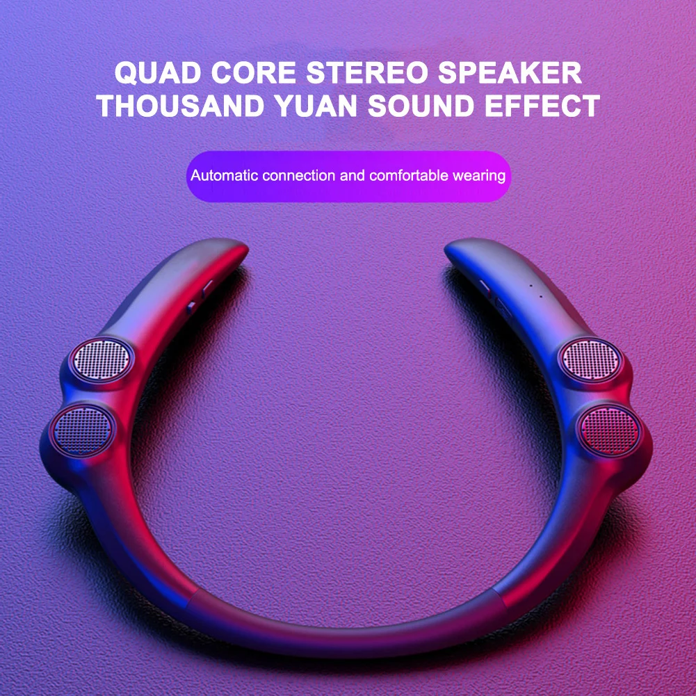 Bluetooth Neckband Speaker with Stereo Bass - Portable Wireless Wearable Audio