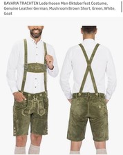 Bavaria Trachten Genuine Leather Green Lederhosen Shorts w/ Suspenders Size 38