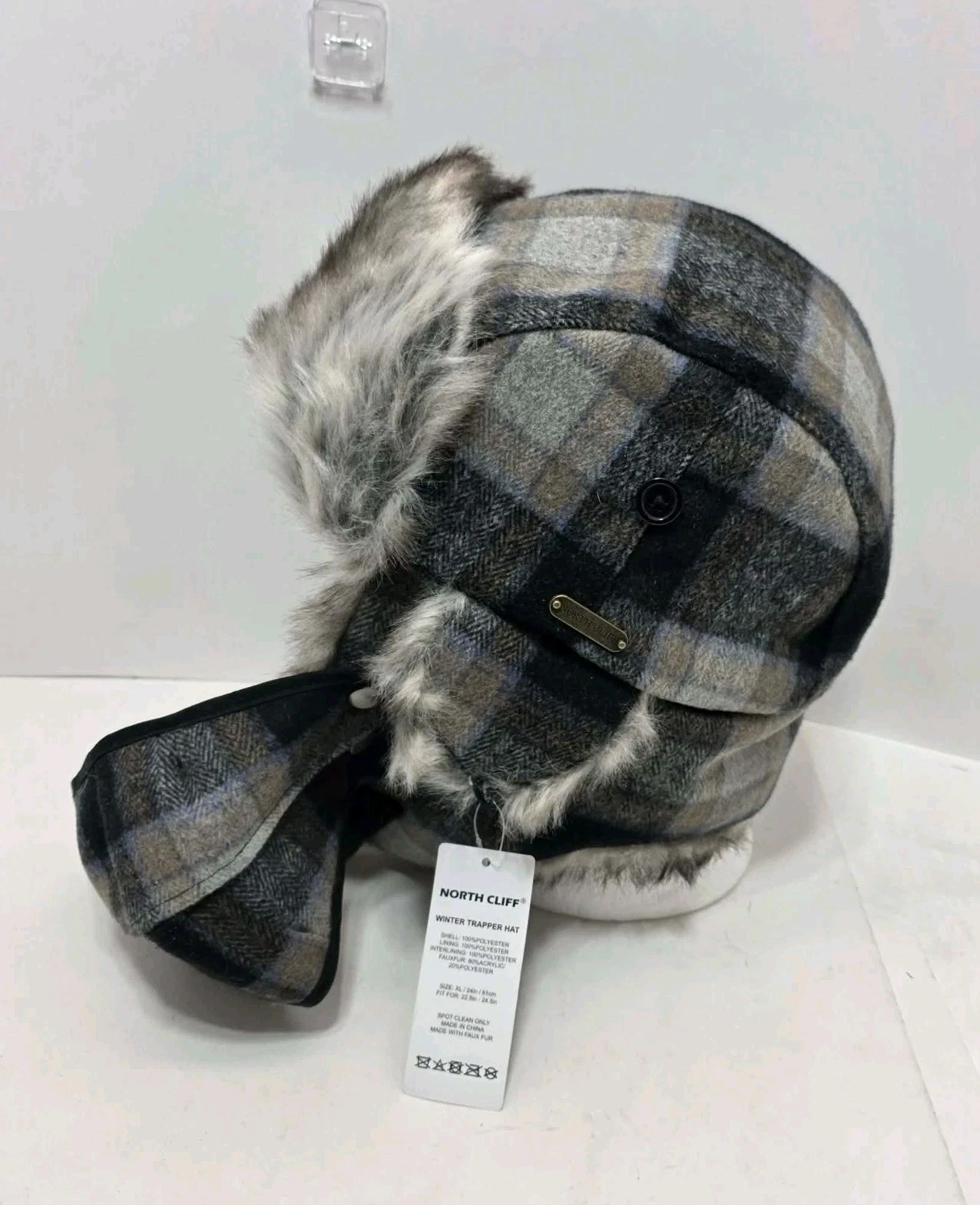 North Cliff Trapper Hat Unisex XLarge Lined Faux Fur Trim Ear Flaps w/ Mask NWT