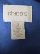 Gently Used Size 3 Chico's Blue Casual Linen Jacket Zipper Front 2 Pockets