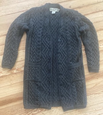 Aran Mor Women s Gray 100% Merino Wool Cable-Knit Cardigan Sweater M