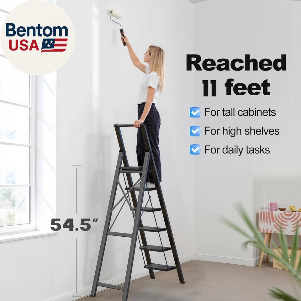 6 Step Ladder for High Ceiling, Lightweight Folding Ladders, with Handrails & An - Image 2 of 4