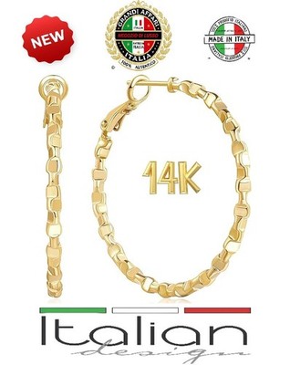 Italienische 14k Blocchi Contorti Gold Ohrringe Grob Dicke Creolen Blöcke Gedreht Neu