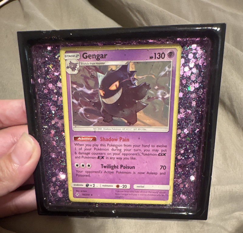 Resin Glitter Pokémon Gengar Square Coaster w/ Cork Backing, Purple/Black