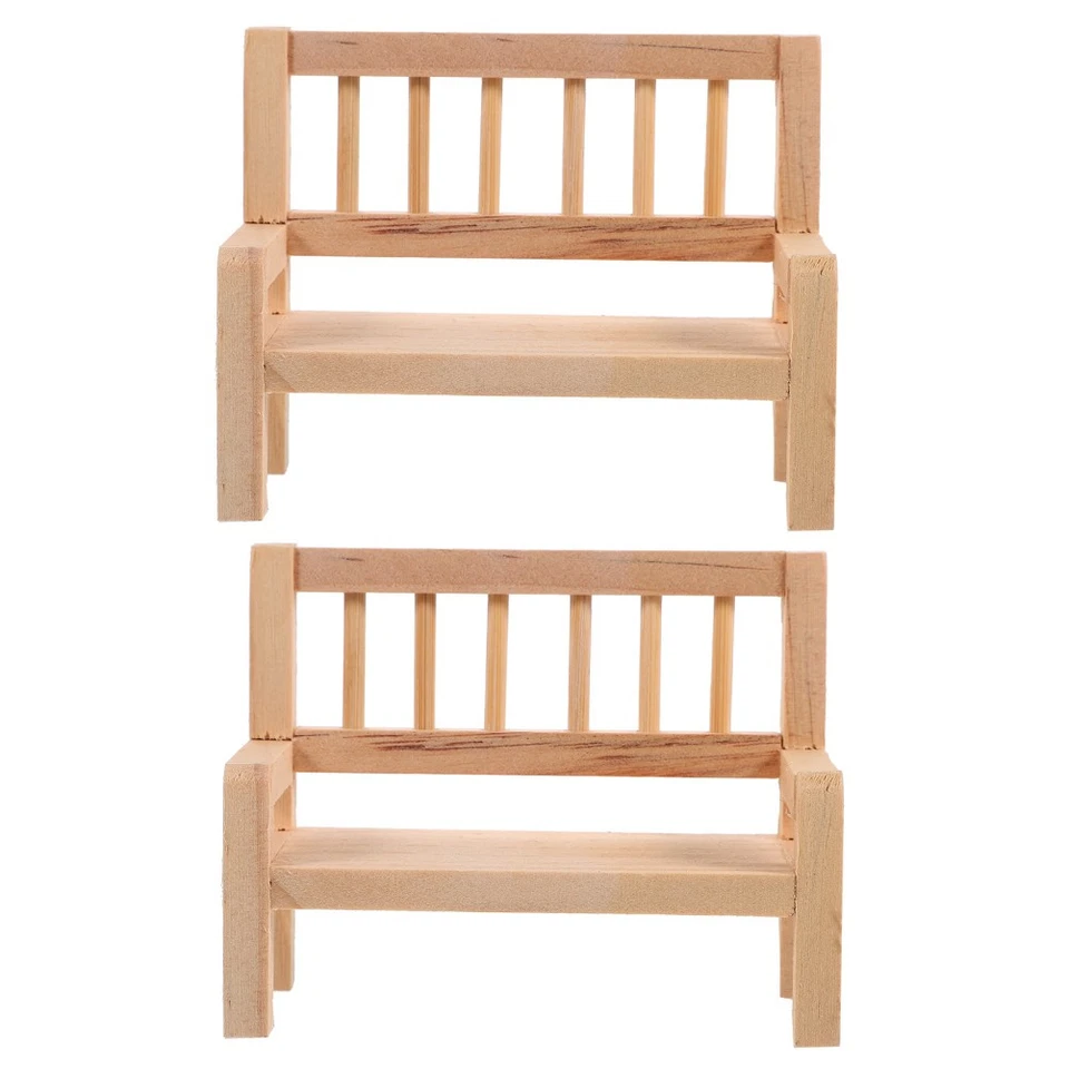  2 Pcs Minature Furniture Miniature Chair Toy Bench Model Dollhouse Benches