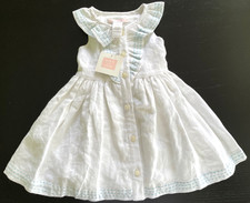 NWT JANIE AND JACK Girl 3-6 Mos Pickstitch White Lined Linen Dress Bloomers