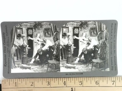 1900 Keystone View Stereoview Bliss Disturbed Victorian Interior Scene