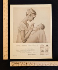Vintage 1960 Johnson & Johnson Baby Powder and Baby Lotion B&W Print Ad