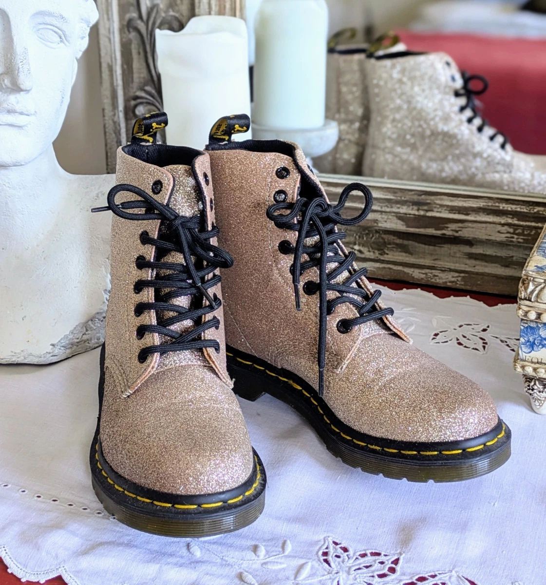 Doc Martens Gastby Polina Wingtip Oxfords Air Cushion Gold & Platinum Size 11 Dr. Martens Gold Flats for Women for sale | eBay main image 2