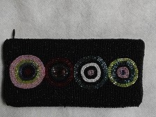 90s Milllicent Beaded Clutch Bag Black Bead Indie Boho Concentric Circles