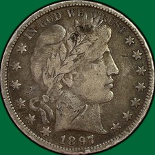 1897 Barber Half Dollar Very Fine VF Coin, Scratch #43397