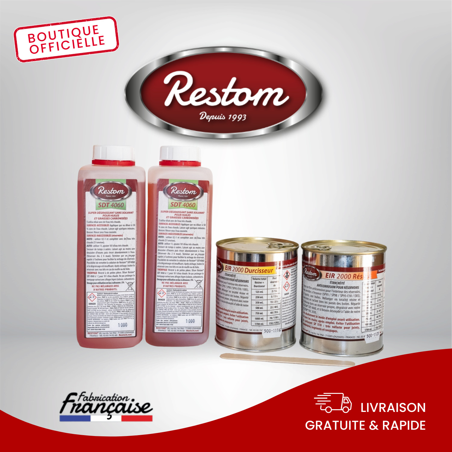 Traitement réservoir plastique et résine Restom Kit Poly pour réservoirs de 40L à 70L