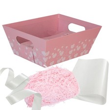 Mother's Day Hamper Basket Kit Gift Box Tissue Paper and Cellophane Wrap - Pink 