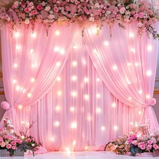 10x10FT Pink Backdrop Curtains Lights 2 Panels 5x10FT Polyester Photo Decor