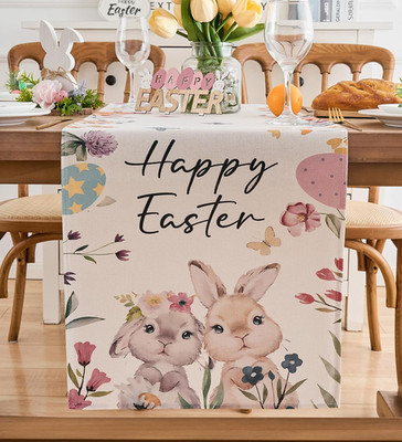 Modern Hase  Blumen Ostereier Frühling Ostertischläufer Esstisch Ostern Tischdek