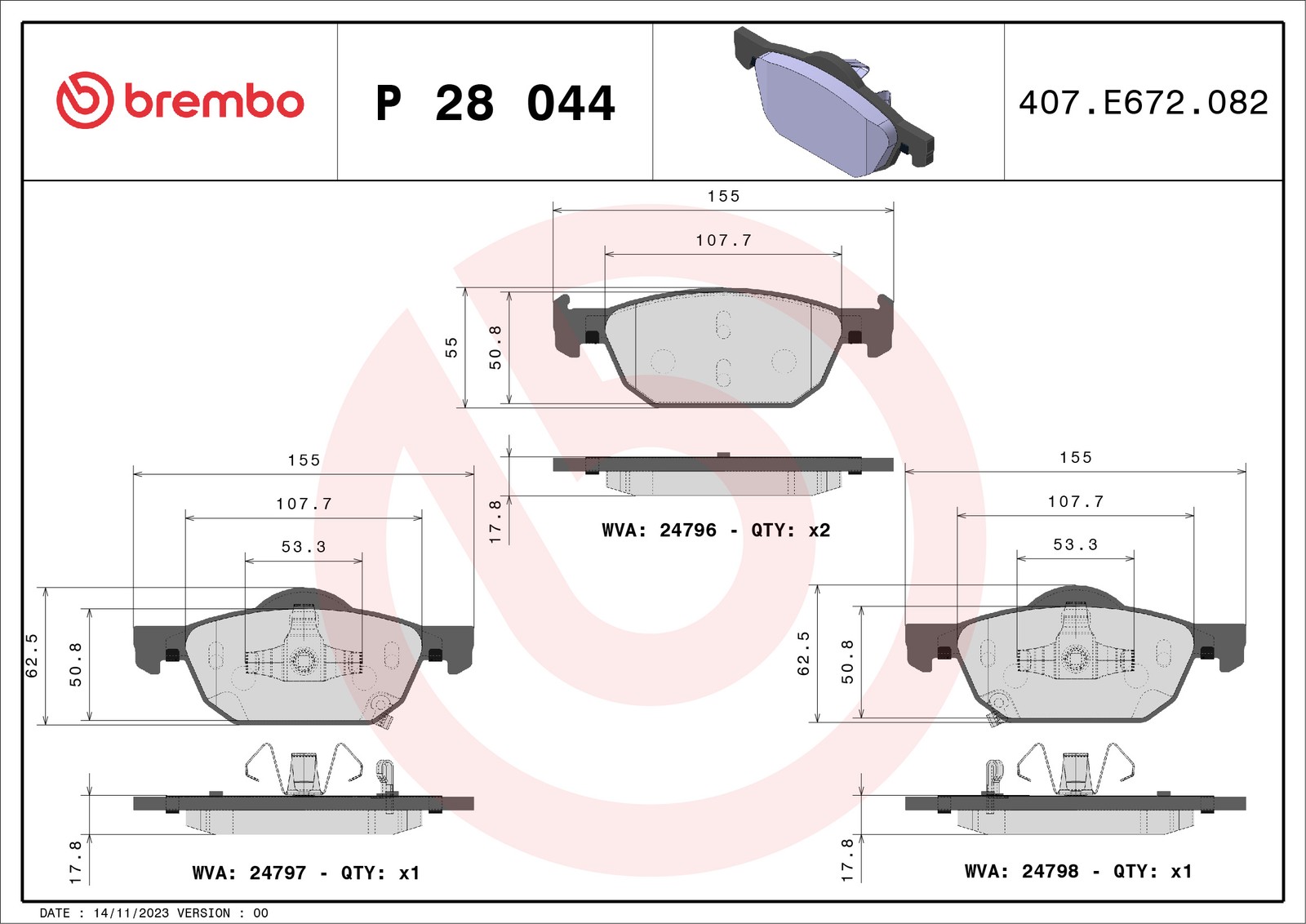 BREMBO P 28 044 Bremsbeläge Vorne für Honda Accord - Bild 7