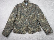 Coldwater Creek Blazer Womens Large Gold Floral Brocade Jacquard Button Jacket
