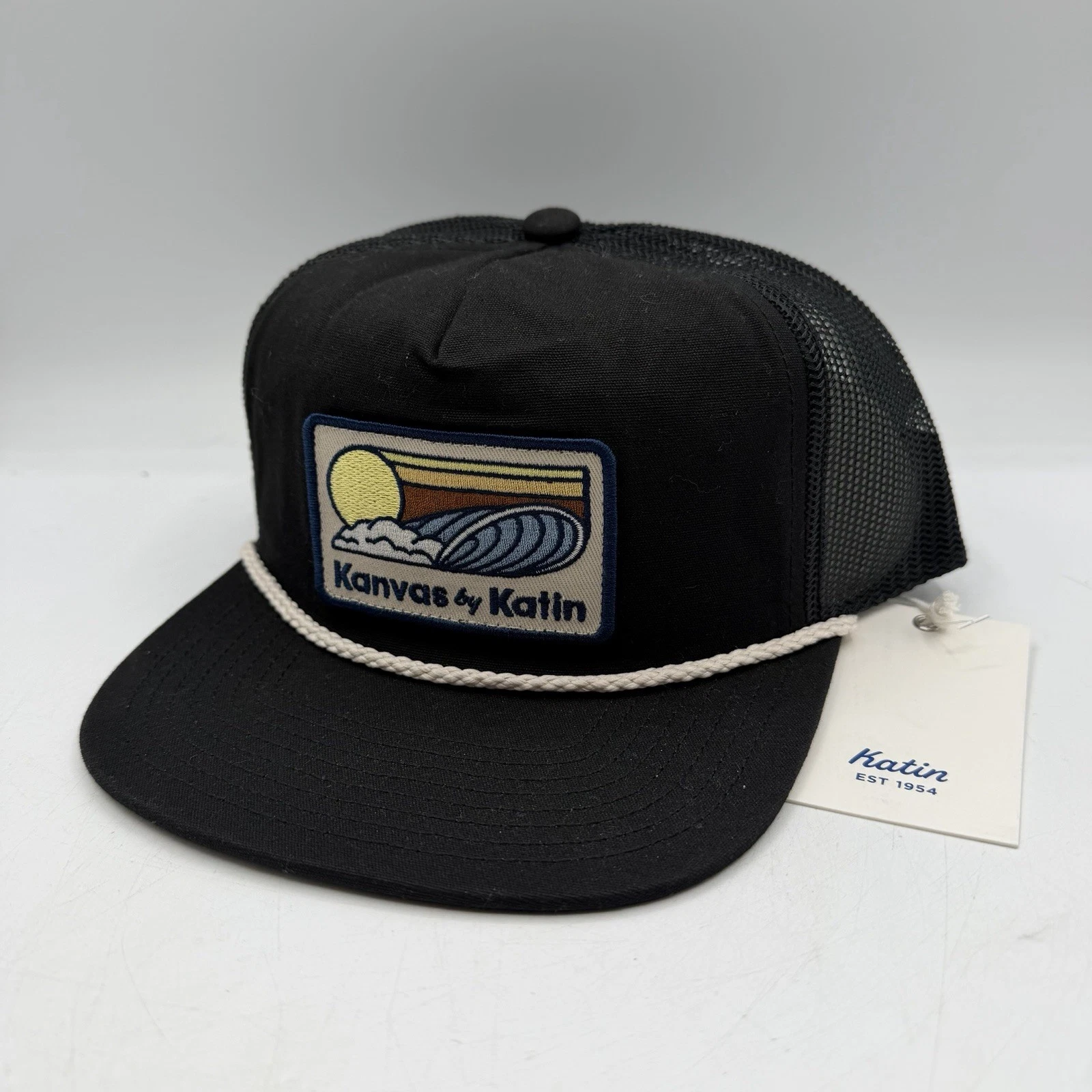 Kanvas by Katin Cruz Canvas Trucker Hat Cap Black Snapback Adjustable Rope NWT