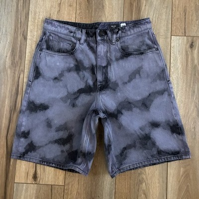 Volcom Billow Denim Shorts Size 30 Loose Men's Jean Shorts Purple Tie Dye