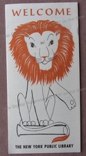Vintage 1958 New York Public Library Welcome Brochure LION Sculpture Layout Info