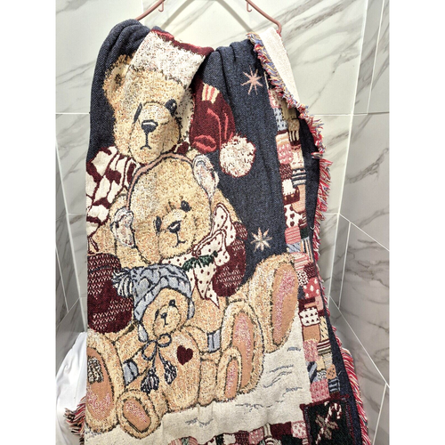 Manta de Navidad Country Bear vintage 48x66 encantador diseño multicolor YK - Imagen 4 de 4