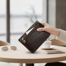 Stylish Genuine Leather Coin Pouch with 3 Zipper Pockets - Perfect for Handbags