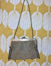 Vintage Antique German Silver Mesh Chain Link Evening Purse Bag with Chain Strap