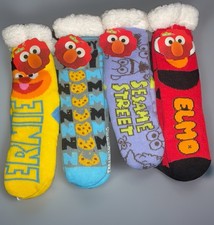 4 Pairs Of Sesame Street Sherpa Lined Slipper Socks- NEW NEVER WORN Unisex