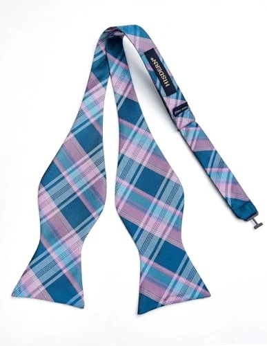 Bow Ties for Men Check Plaid Self Tie Bow Tie and One Size D-01 Pink/Aqua - Image 3 of 4