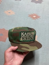 Vintage k products brand SnapBack hat camo cap Kaiser patch farm feed USA made