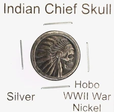 HOBO Indian Head Chief Skull Made From A REAL Silver WWII War Nickel SIGNED