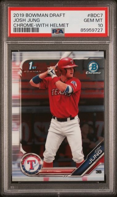 2019 BOWMAN DRAFT #BDC7 JOSH JUNG CHROME-WITH HELMET 1ST ROOKIE RC PSA 10