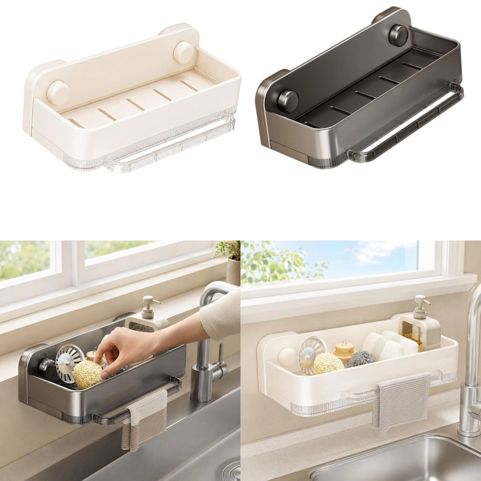 Suction Cup Sponge Holder Wall Mount Shelf for Bathroom Restaurant Washroom