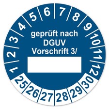 Pr&uuml;fplaketten Gepr&uuml;ft nach DGUV Vorschrift 3 Platzhalter Aufkleber LTA015 Blau
