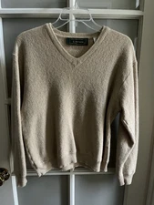 Peru Unlimited Alpaca & Wool V-Neck Sweater S / M Ivory Tan Light Camel