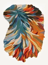 Hand Tufted Abstract Leaf Pattern Wool Rug in Multicolor